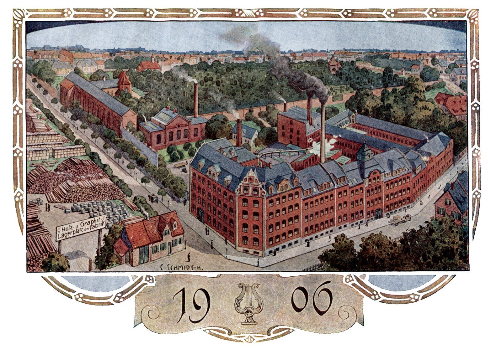 Drawing of Lyra Factory in 1906 in German